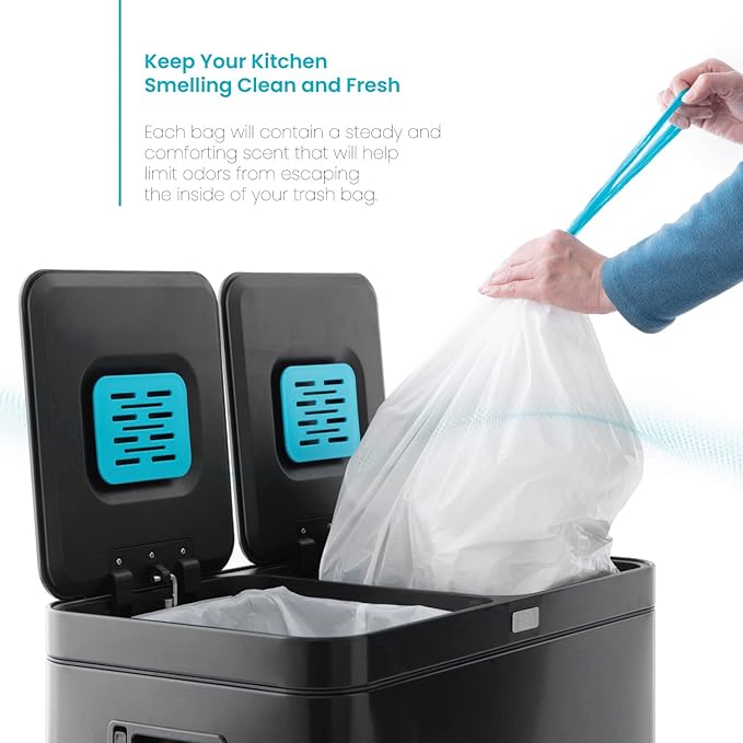Home Zone Living 8 Gallon Kitchen Trash Bags with Drawstring Handles, Heavy Duty Custom Fit Design for 30 Liter Dual Recycling Liners, Code 30R, 60-Count (Pack of 8)