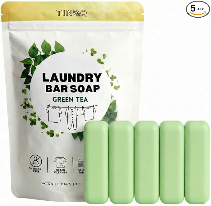 Hypoallergenic Laundry Soap Bar with Green Tea for Sensitive Skin - 5Pcs