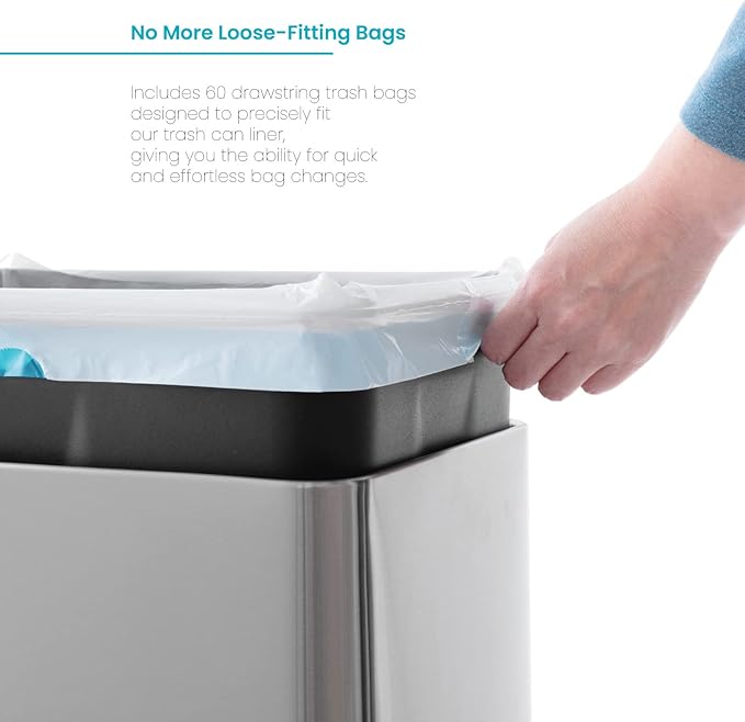 Home Zone Living 8 Gallon Kitchen Trash Bags with Drawstring Handles, Heavy Duty Custom Fit Design for Standard 30 Liter Kitchen Trash Cans, Code 30S, 60 Count (Pack of 2)
