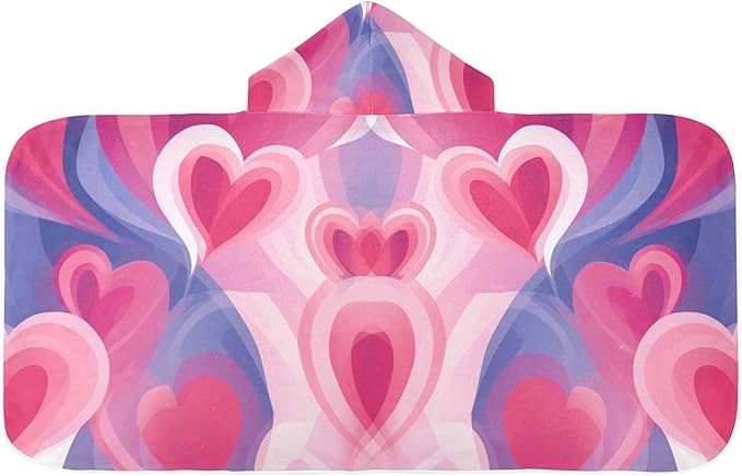 Hooded Towel for Kids Dreamy Valentine Heart Beach Wrap Bath Towels 50x23.5in