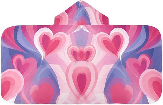 Hooded Towel for Kids Dreamy Valentine Heart Beach Wrap Bath Towels 50x23.5in
