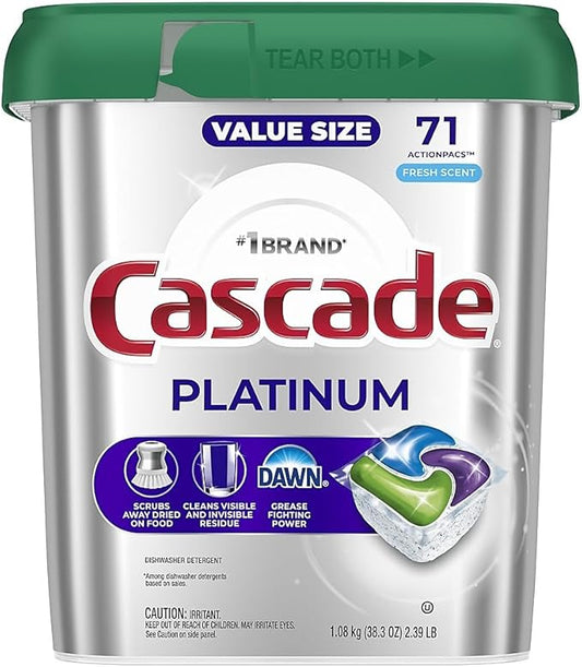 Cascade Platinum Dishwasher Pods, Fresh Scent, 74 Actionpacs, 3.17 Pound (Pack of 1)