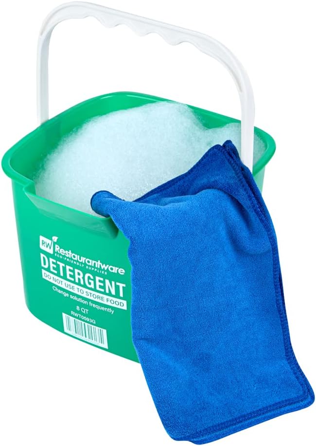 Restaurantware-RW Clean 8 Quart Cleaning Buckets, 10 Detergent Square Buckets - With Measurements, Built-In Spout And Handle, Green Plastic Utility Buckets, For Home Or Commercial Use,