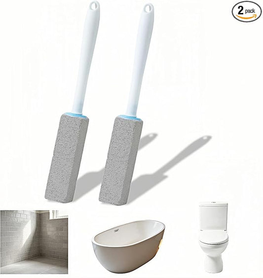 Btolin 2 Pack Pumice Stone Toilet Cleaner with Handle – Heavy Duty Hard Water Ring & Limescale Remover for Toilet, Pool, Tub, Sink – No Scratches, Chemical-Free, Ergonomic
