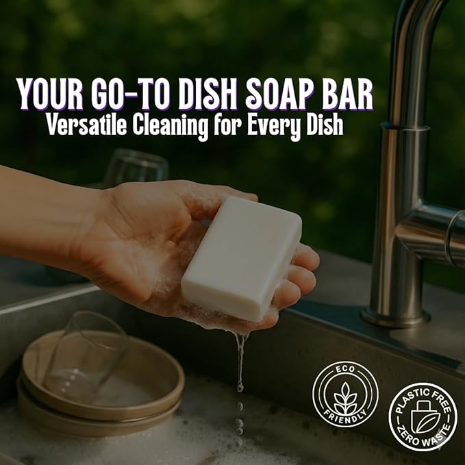 KELEBS 7 Dish Soap Bars | Lavender Essential Oil Formula | Natural & Organic Ingredients | Gentle on Hands | For Plant-Based Kitchens & Light Dishwashing | Biodegradable | No Overpour | Value Pack