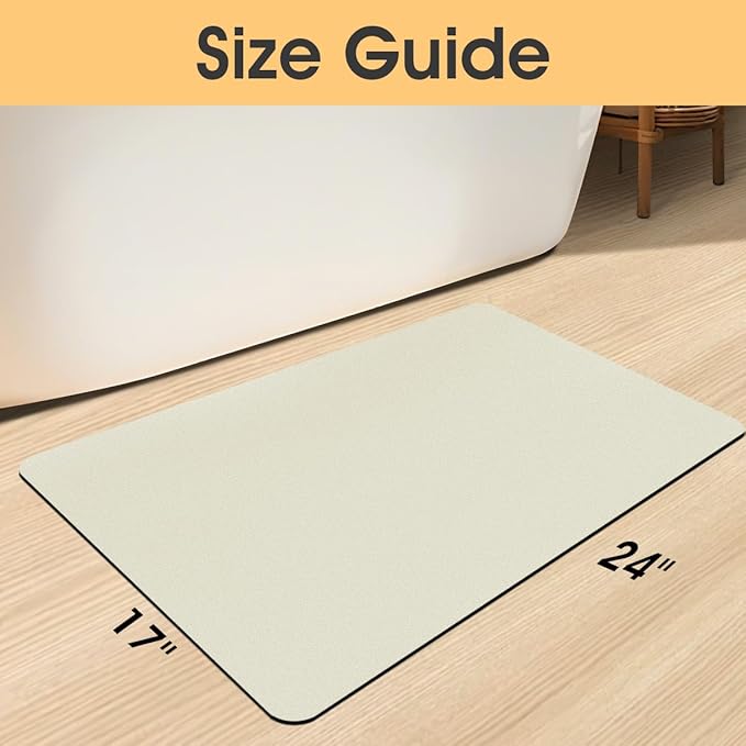 ACCUMTEK Non Slip Bath Mat, Thin Bathroom Rugs Fit Under Door, Quick Dry Bath Mats, Machine Washable Bath Rugs for Bathroom, Bathtub & Kitchen, Light Beige/Upgraded Solid/32 x20