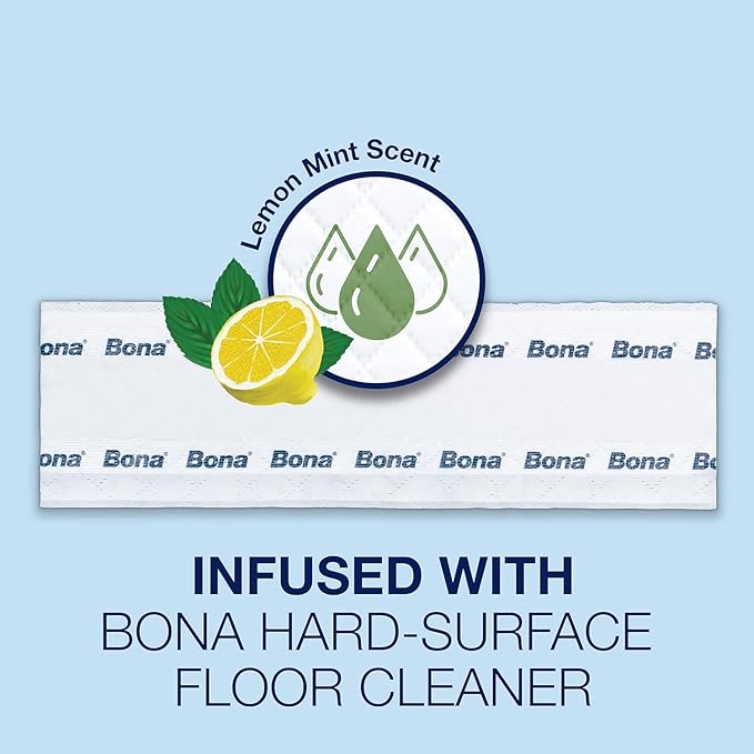 Bona® Disposable Wet Cleaning Pads for Hard-Surface Floors, Lemon Mint Scent 12 Count (Pack of 6)