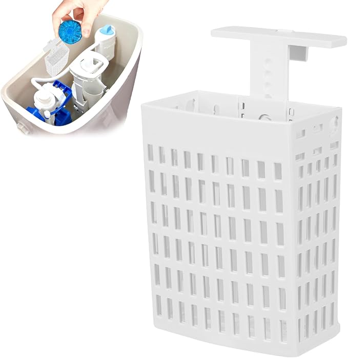 Toilet Tank Cleaning Tablet Holder, Hanging Holder with Adjustable Hook to Hang Toilet Cleaner Box, Can Collect Residue Inside the toilet, White