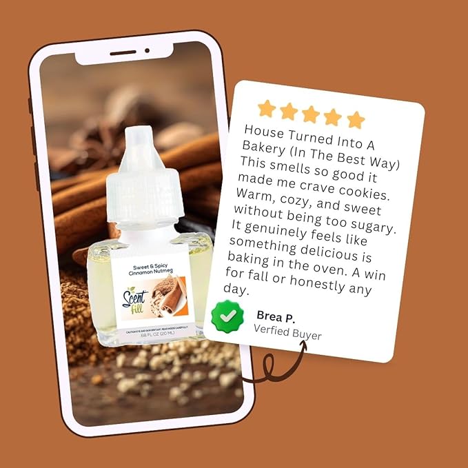 Scent Fill Sweet & Spicy Cinnamon Nutmeg Plug in Air Freshener, 4 Scented Oil Refills