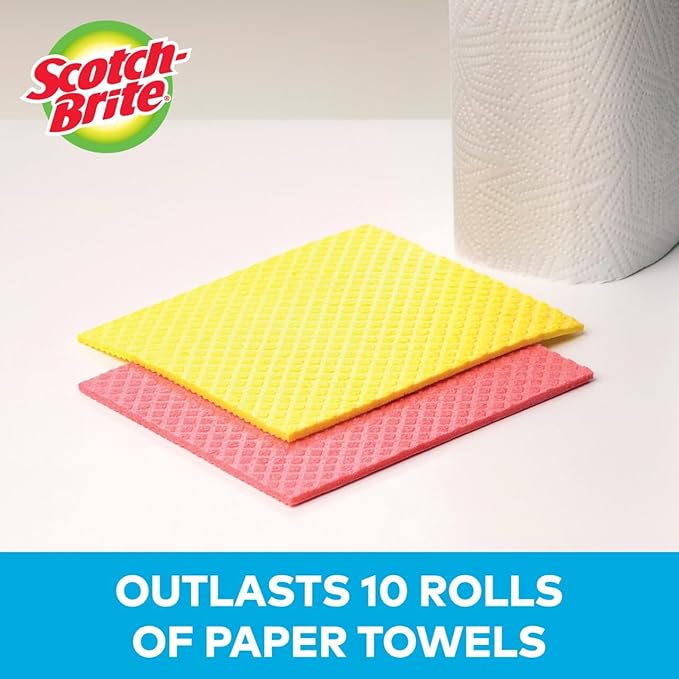 Scotch-Brite Reusable Sponge Cloths (2-Pack) – Highly Absorbent, Washable Multi-Purpose Cleaning Cloths