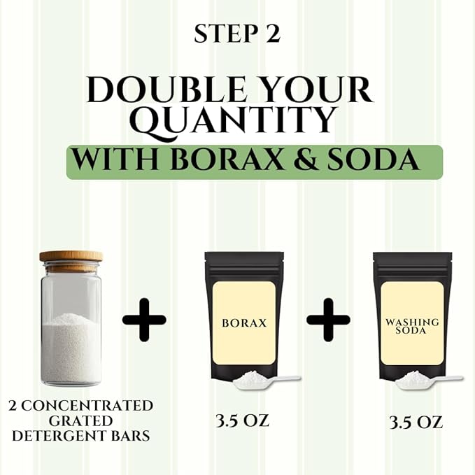 Natural Laundry Detergent Concentrated Bar – Hypoallergenic Laundry Bar Soap with Green Tea for Delicate Wash & Sensitive Skin | DIY Laundry Detergent: Grind & Mix with Borax and Washing Soda - 2 Bars