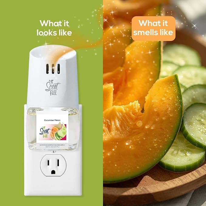 Scent Fill Cucumber Melon Plug in Air Freshener, Scented Oil Refills, 4 Refills
