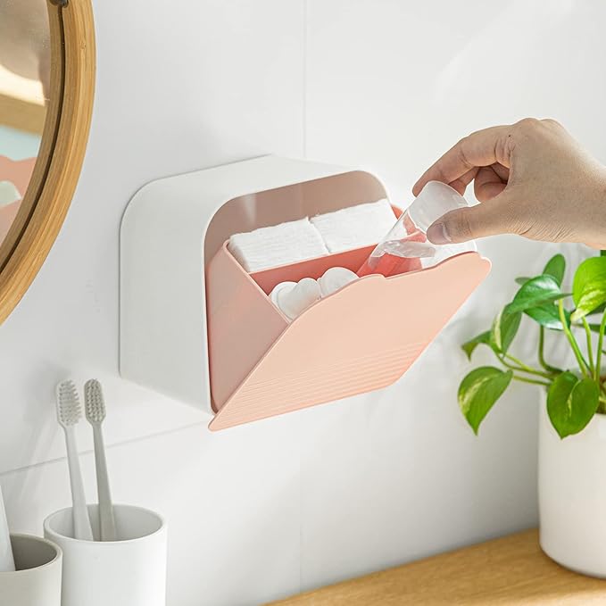 Wall Organizer Box Jar, Bathroom Vanity Storage Canister Holder for Cotton Swabs,Balls,Makeup Pads,Sponges,Bath Salts,Sanitary Napkins, Kitchen Office Bedroom Washroom,Pink