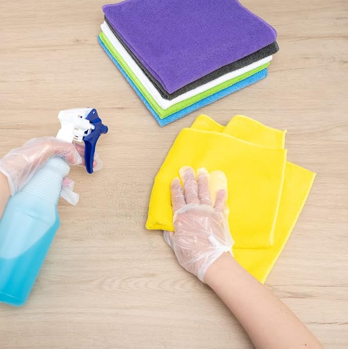 Restaurantware Clean Tek Professional 16 x 16 Inch Cleaning Cloths 60 Lint Free Microfiber Towels - Highly Absorbent Non Abrasive 6 Colors Microfiber Cleaning Rags Reusable For All Purpose Use