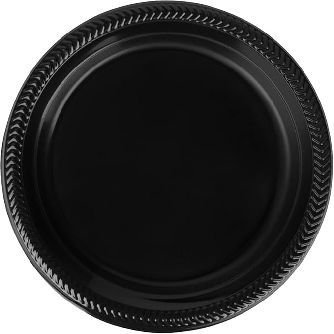 EcoQuality Disposable 6" inch Round Black Plastic Plates - China Like Party Plates, Heavy Duty Small Disposable Dessert Plates, Salad Plate, Weddings, Serveware (800)