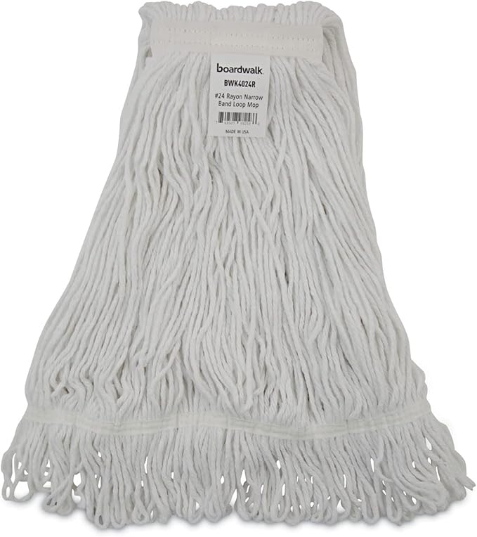 Boardwalk Pro Loop Web/Tailband Wet Mop Head, Rayon, #24 Size, White, 12/Carton