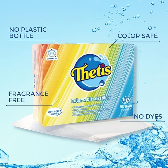 Thetis Color and Dirt Grabber sheets | Eco-friendly, color safe, dye absorbing sheets, 50 Sheets (50 Loads), Fragrance free