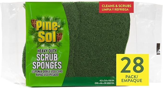 Pine-Sol Heavy Duty Scrub Sponges - Double Sided Dish Scrubber with Scouring Pad - Kitchen Essentials for Dishwashing and Cleaning Supplies, Bulk 28 Pack