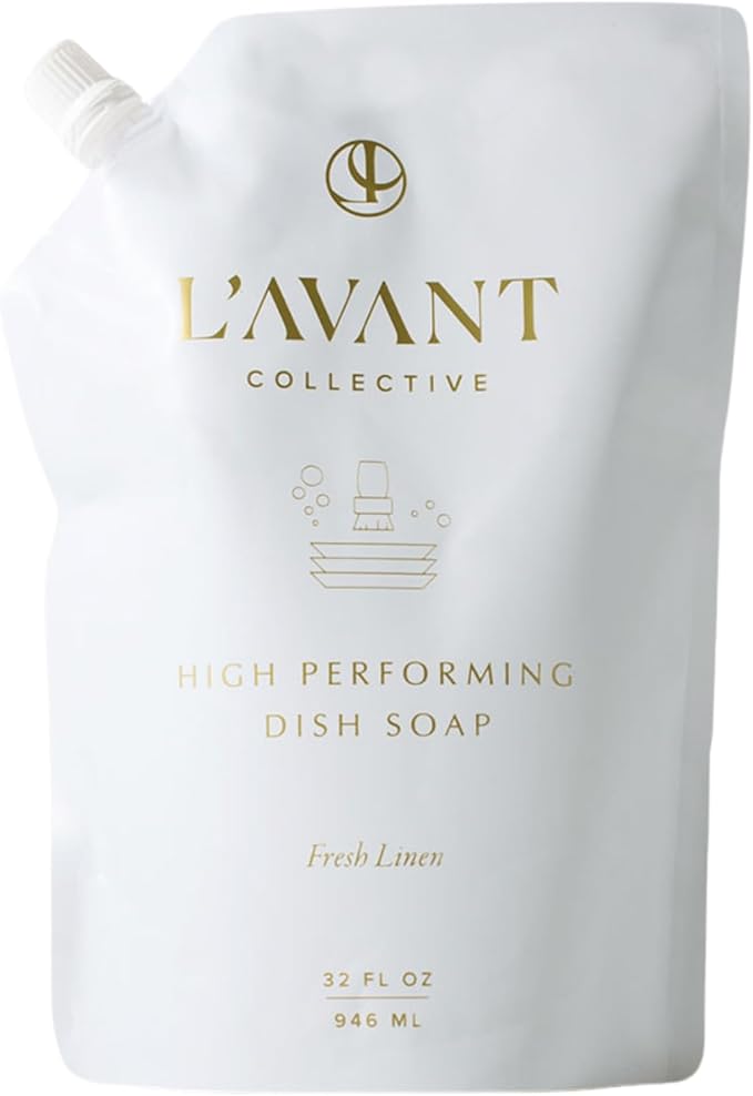 L'AVANT Collective Natural Luxury Dish Soap Refill | Plant-Based, Non-Toxic & Grease-Cutting, Refill for Glass Bottle, 32 Fl Oz | Fresh Linen
