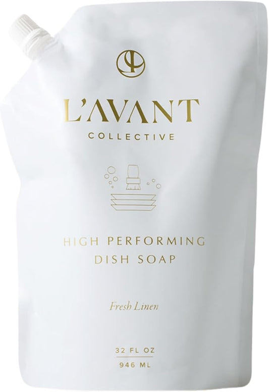 L'AVANT Collective Natural Luxury Dish Soap Refill | Plant-Based, Non-Toxic & Grease-Cutting, Refill for Glass Bottle, 32 Fl Oz | Fresh Linen