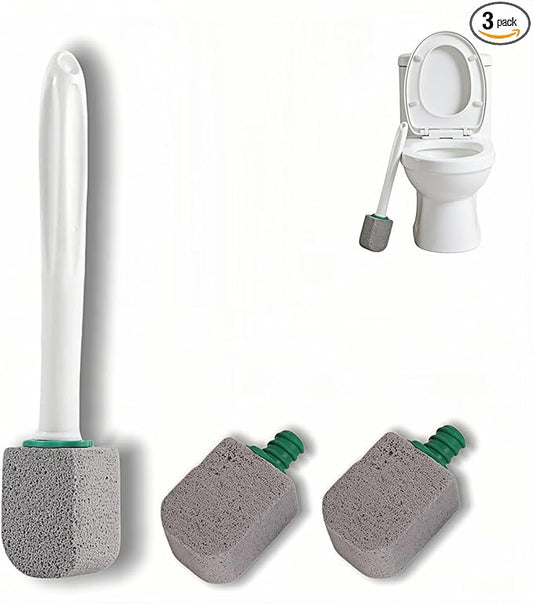 Pumice Stone Toilet Bowl Cleaner with Long Handle, 9.65 Inch, Includes 1 Handle and 3 Pumice Stones, Hard Water Stain Remover for Toilet, Bathtub, Tile, Grill