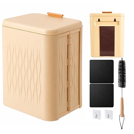 Magnetic Lint Bin for Laundry Room, Extra Large Foldable Lint Trash Can with Lid and Dryer Lint Brush, Wall Mounted Laundry Room Organization and Storage, Peach