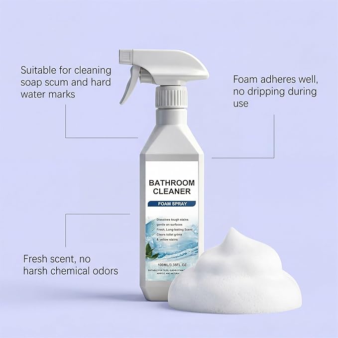 Scale Remover Bathroom Cleaner, Bathroom Cleaner Foam Spray for Shower, Glass, Stainless Steel, Tiles, Glass and Toilet, 3.38OZ (2Pcs)