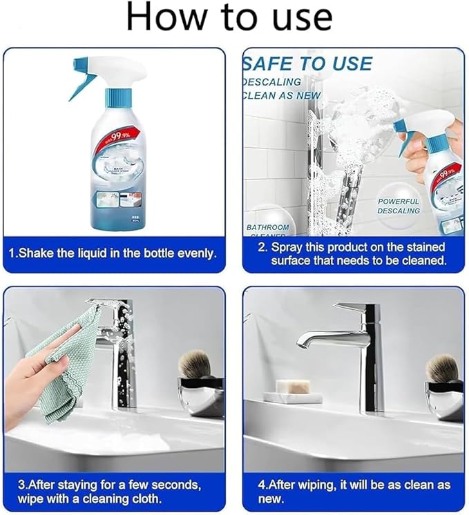 Bath Cleaner Spray, Stubborn Stains Cleaner, Bathroom Cleaning Spray, Powerful Bathroom Cleaning Spray for Toilet, Bath, Shower (2 pcs)