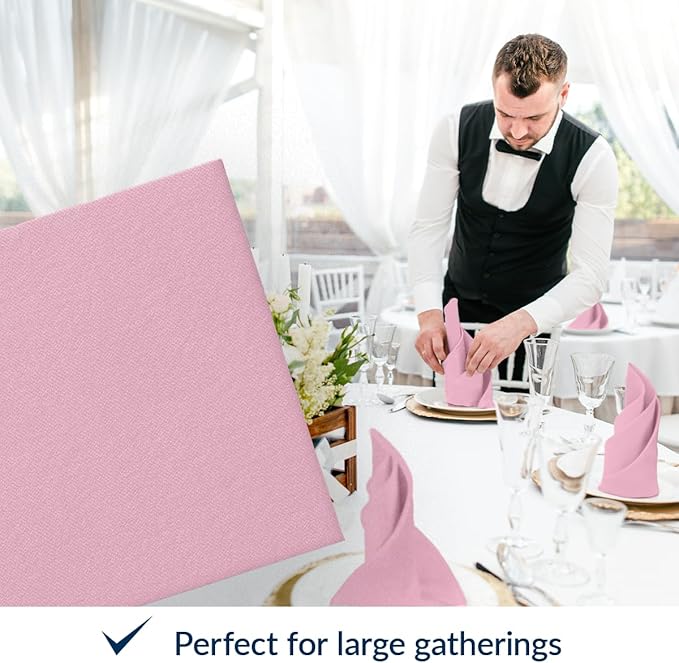 PAW - 50 Pieces Baby Pink Linen-Feel Paper Napkins 16" x 16", Monocolor Disposable Cloth-Like Napkins, Light Pink Dinner Napkins for Baby Shower, Gender Reveal Party, Wedding, Picnic