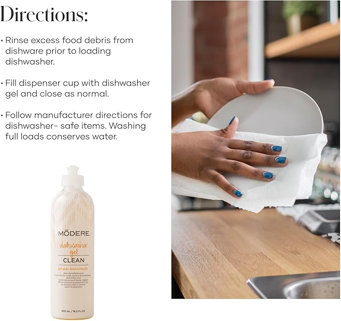 Modere Dishwasher Gel - Powerful Dishwashing Gel with Enzymes and Essential Oils That Help Deliver Sparkling, Spotless Dishes With Every Wash - 480 mL