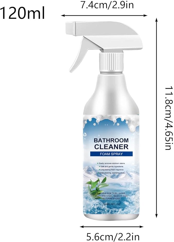 Bathroom Cleaner Foam Spray, With Fast Acting Stain Removal Formula, 120ml, Antíbacteríal Dísinfectant Cleaner, Dísinfectant Spray & Liquids, Gentle Formula, For Home, Wall, Floor, Bathtub, Toilet