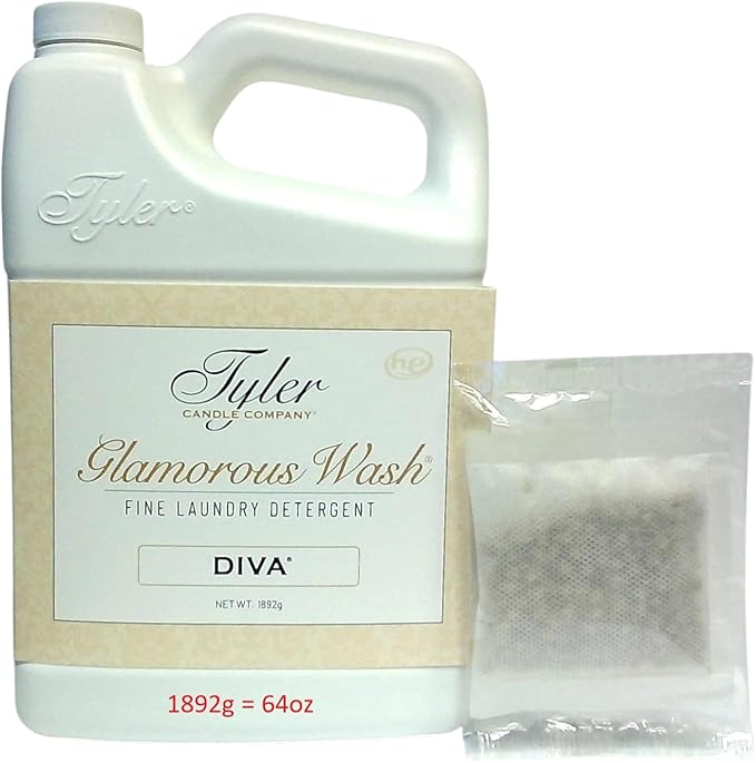 Tyler Candle Glam Wash Laundry Detergent, Diva, Liquid, 64 Fl Oz HE Safe w/Dryer Sachet Pouch