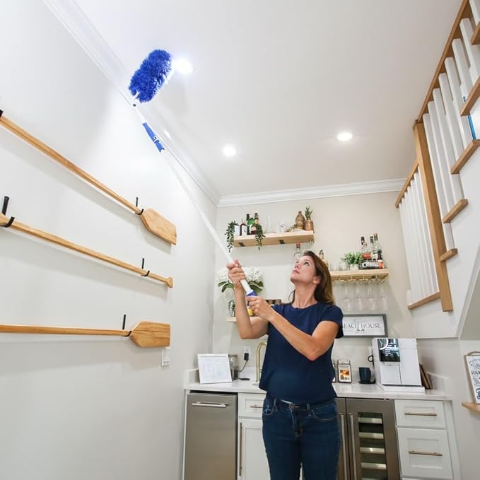 Unger Connect and Clean Dusting Kit with 4' Steel Pole, Features Microfiber Duster, Cobweb and Corner Duster and Microfiber Feather Duster, High-Access Dusting and Cleaning