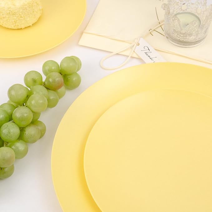 ejonirinjonir EI 150pcs Yellow Plastic Plates,Heavy Duty Bright Disposable Plate,Fancy Plastic Plates for Party,Yellow Dishes for Wedding,Easter,Afternoon Tea Party,Spring