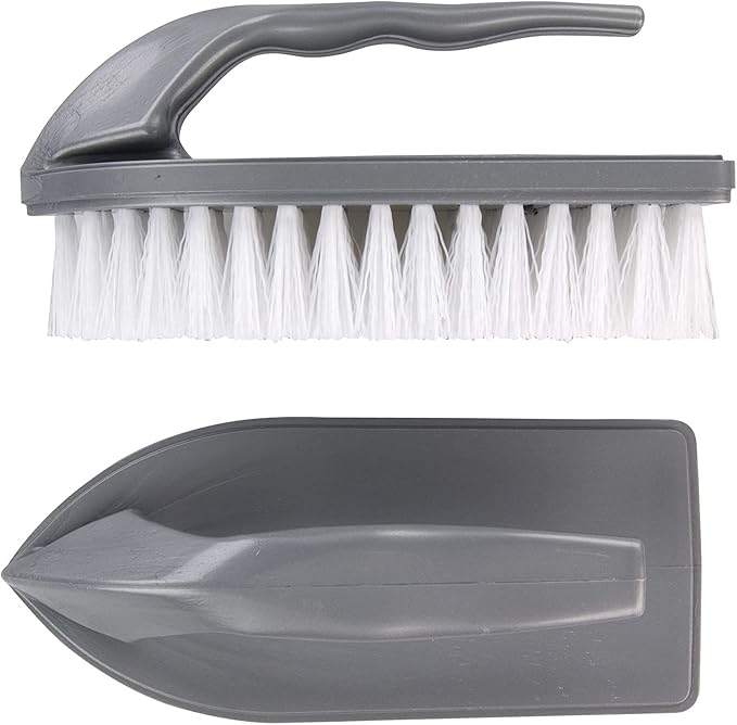 Elliott Iron Shaped Scrubbing Brush with Curved Grip Handle, Durable Hard Synthetic Plastic Fibres, Ergonomic Shape Ideal for deep Cleaning, BPA Free in a Silver Colour