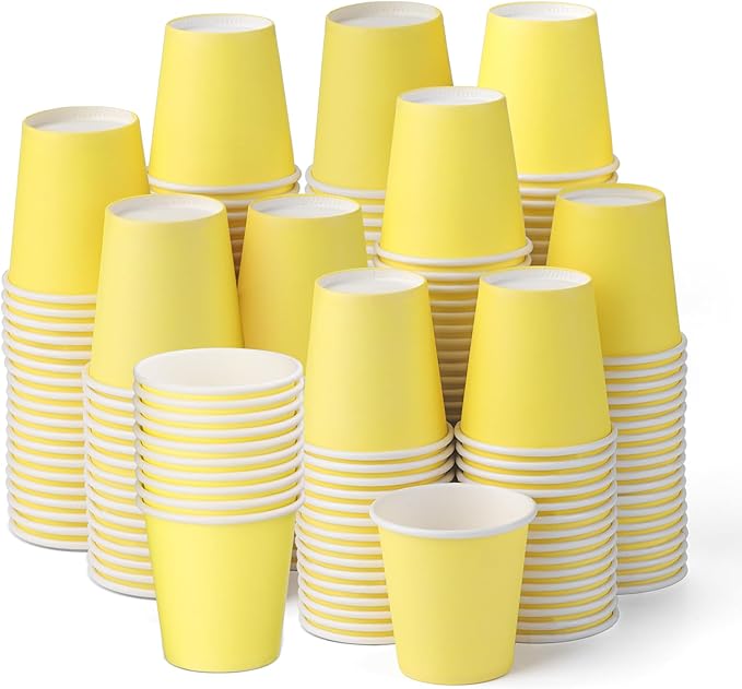 150 Pack 3oz Yellow Paper Cups,Mouthwash Cups, Disposable Bathroom Cups,Small Paper Cups 3oz Ideal for Bathroom,Supermarket,Birthday Party,Picnic and BBQ