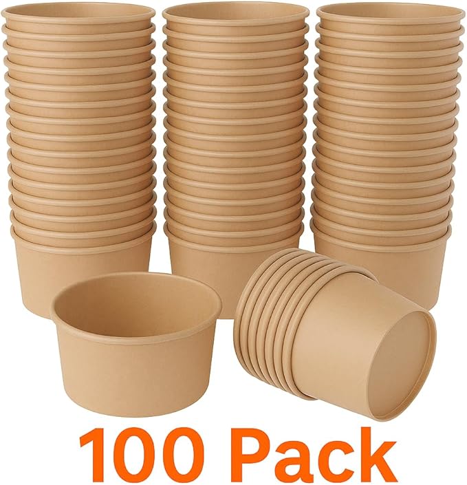 Ruthy's Outlet Kraft Salad Bowls W/Clear Lids – Disposable Paper Salad Containers, Eco-Friendly | Leak-Resistant | Microwave Safe – Ideal for Meal Prep, To-Go Orders & Catering (100, 24 oz)