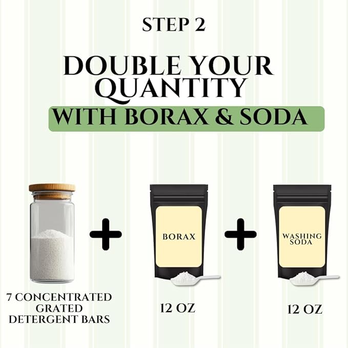 Natural Laundry Detergent Concentrated Bar – Hypoallergenic Laundry Bar Soap with Green Tea for Delicate Wash & Sensitive Skin | DIY Laundry Detergent: Grind & Mix with Borax and Washing Soda - 7 Bars