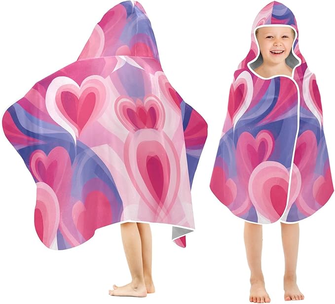 Hooded Towel for Kids Dreamy Valentine Heart Beach Wrap Bath Towels 50x23.5in