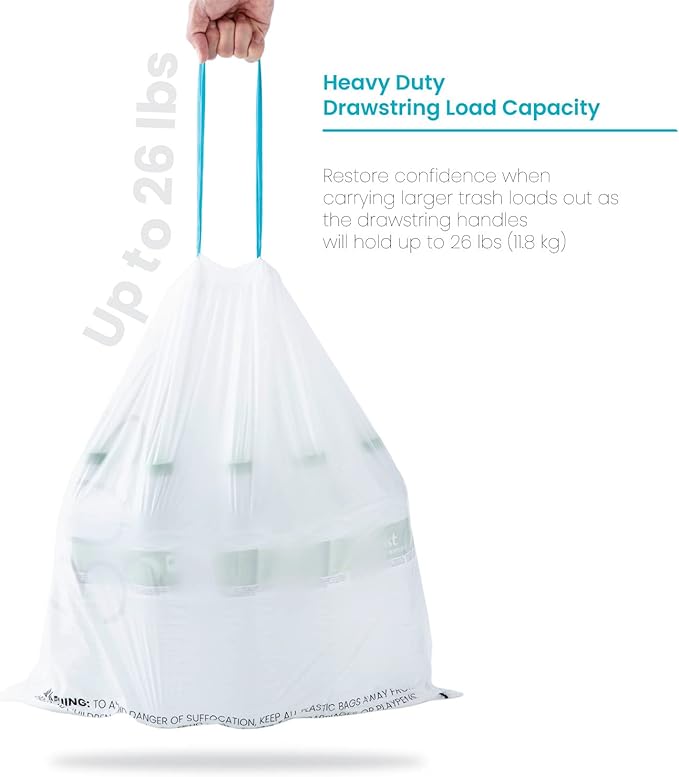 Home Zone Living 8 Gallon Kitchen Trash Bags with Drawstring Handles, Heavy Duty Custom Fit Design for Standard 30 Liter Kitchen Trash Cans, Code 30S, 60 Count (Pack of 2)