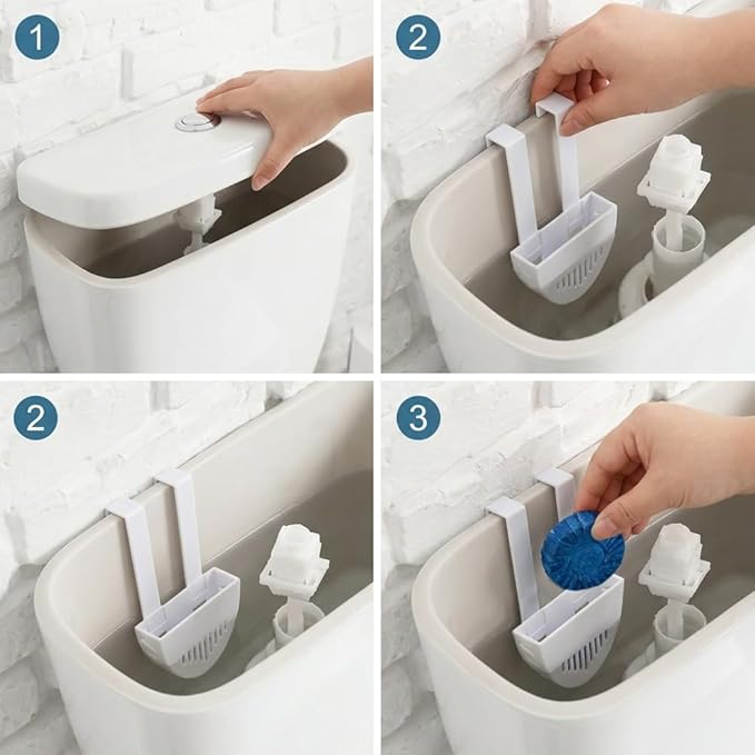 2Pcs Toilet Tank Cleaning Tablet Holder, Hanging Toilet Cleaner Box Tablet Bracket Preventing Dissolved from Polluting Water Tank Fits Most Standard Toilets Tanks, w/Brush