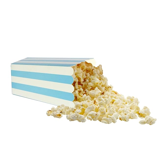 XIEHE 24 Pack Striped Popcorn Boxes - Carnival Parties Mini Paper Popcorn and Candy Containers, Party Supplies for Movie Nights (Blue)