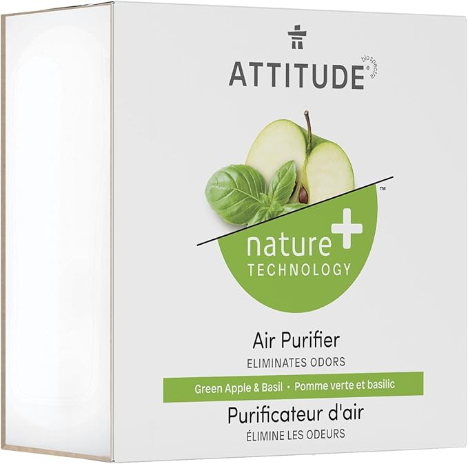 ATTITUDE Odor Eliminator with Activated Carbon, Plant-Based Air Purifier, Vegan, Green Apple and Basil, 8 Ounces