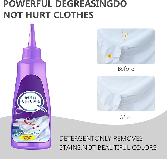 Active Enzyme Laundry Stain Remover for Clothes,Fast Laundry Stain Remover,Active Enzyme Clothing Stain Remover,White Shirt Guardian,Garment Stubborn Stain Cleaner Oil Remover (120ml,2PCS)