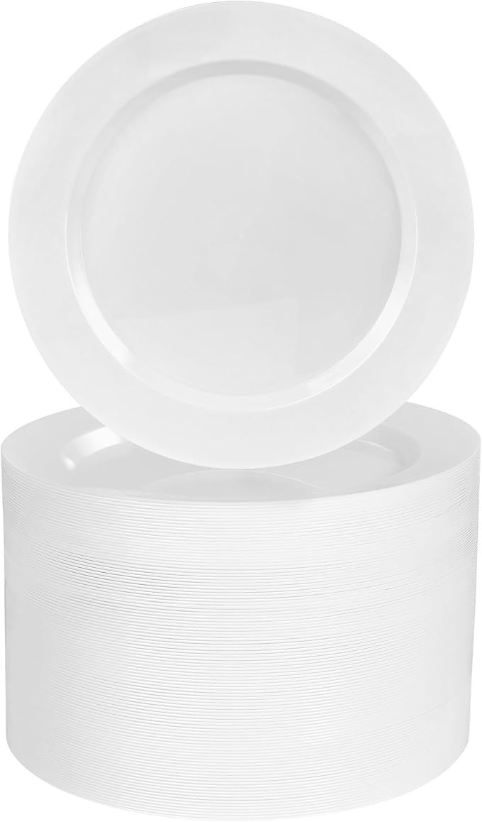 BESTVIP 100PCS 7 Inch White Plastic Dessert Plates, Disposable Plate for Appetizers, Small Cakes, Small Heavy Duty Disposable Plastic Plates for Parties, Wedding and Birthday