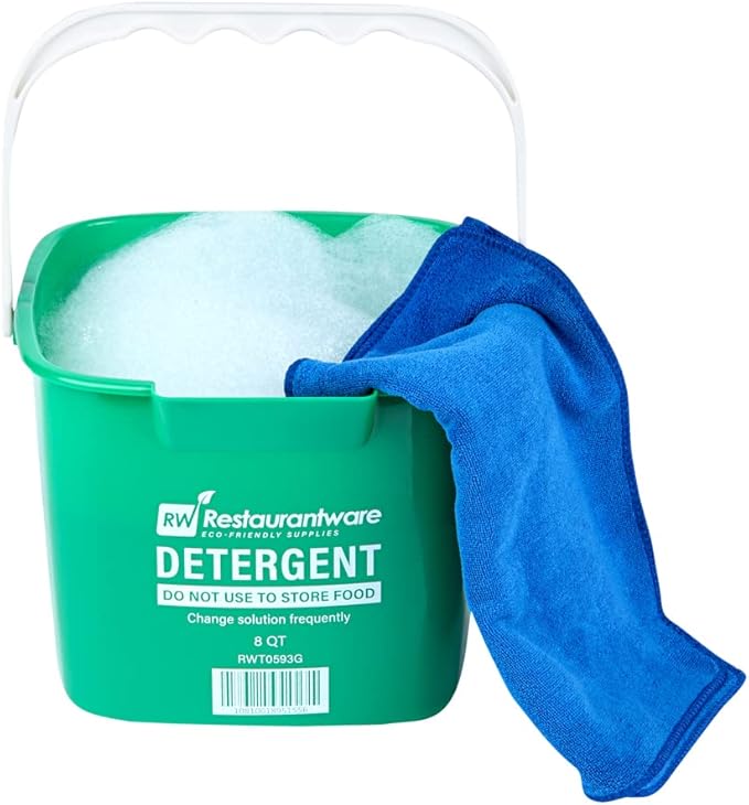 Restaurantware-RW Clean 8 Quart Cleaning Buckets, 10 Detergent Square Buckets - With Measurements, Built-In Spout And Handle, Green Plastic Utility Buckets, For Home Or Commercial Use,