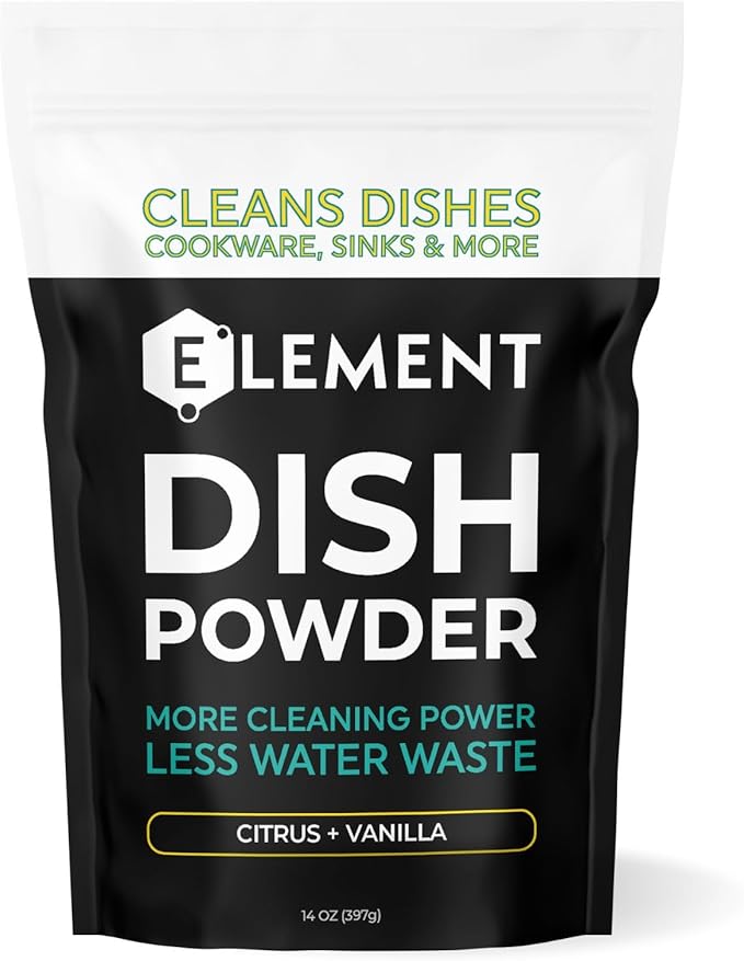 ELEMENT Dish Powder | Grease-Fighting Dish Soap | No Harsh Chemicals, Liquidless, Plastic-Free | Plant-Based Pouch (14 OZ Pouch, Fragrance-Free)