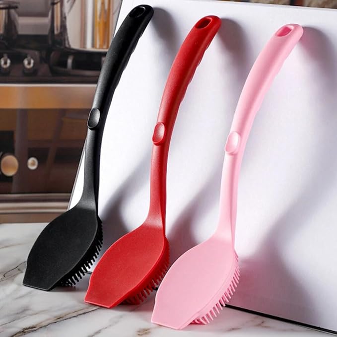 OSALADI Dish Brush Silicone Pot Brush Scrub for Pans Pots Kitchen Sink Cleaning Long Handle Dish Cup Bottle Washing Scrubber Black
