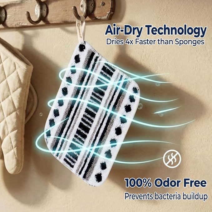 Amarelle GEN II Dish Washing Scrubbers (5-Pack), Made in Green Kitchen Scrubbers for Dishes, Non Scratch Pot & Pan Scrubber, Heavy Duty GOTS Organic Cotton Scouring Pads, Reusable (Metro Sketch)