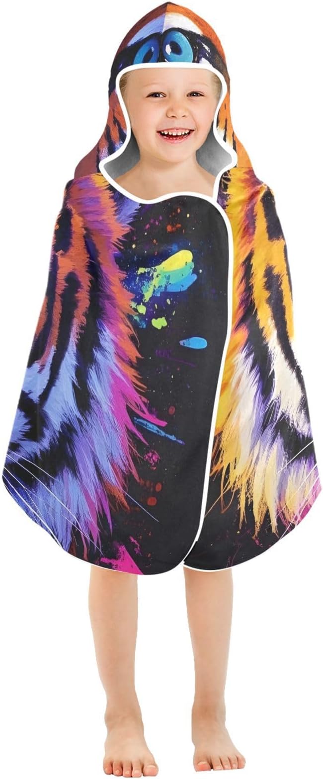 SUABO Kids' Bath Towels Colorful Tiger Hooded Towels for Boys Girls,Toddler Towels Multi-Purpose for Beach,Pool and Bathroom,23.5" x 50", Soft and Highly Absorbent